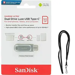 Флеш накопичувач 2 інтерфейси SanDisk Ultra Dual Luxe 512 GB (USB 3.1 + Type-C) - мініатюра 3