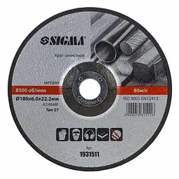 Круг зачисний по металу Sigma Ø180×6.0×22.2 мм 8500 об/хв (1931511)