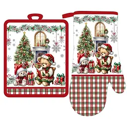 Набір прихваток для кухні Ardesto Christmas Bears зелений 18 х 20 см та 18 х 30 см (ART14BR)