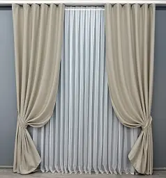 Комплект штор VR-Textil шеніл 2 шт 150x270 см бежевий (1691ш) - мініатюра 2