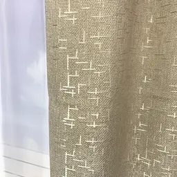 Льняні мармурові блекаут штори бежевого кольору 2шт. 150х270 з білим шифоновим тюлем 400х270, на тасьмі ALBO pbe0052666 - мініатюра 7