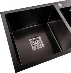 Кухонна мийка Platinum Handmade PVD HDB з нержавіючої сталі 3.0 мм квадратний сифон 78x43x23 см чорна - мініатюра 4