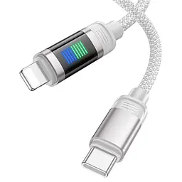 Кабель з індикатором заряду Hoco U126 Type-C to Lightning PD 27 W 1.2 метра сірий - мініатюра 1