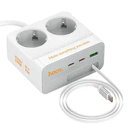 Мережевий зарядний пристрій подовжувач Hoco AC28 USB/3 Type-C PD 45W 2 розетки 2m білий - мініатюра 5