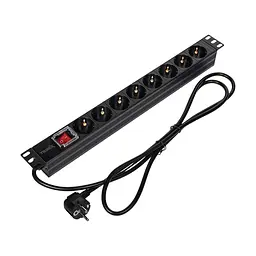 Блок розеток Trinix TRX-PDU/8M-16А Black для комутаційної шафи 19" на 8 розеток, з вимикачем (25-00110) - мініатюра 2