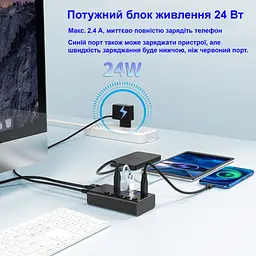 Концентратор Dynamode 5 ports USB3.0 to 4*USB3.0+2.4А Power Adapter 2.5A/12V (DM-UH-P405-G) - мініатюра 7
