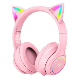 Бездротові ігрові навушники з котячими вушками Onikuma B90 RGB гарнітура з мікрофоном Pink (19117)