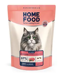 Сухий корм для стерилізованих котів Home Food Hairball Control з індичкою та ягодами, 400 г