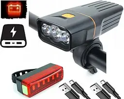 Велоліхтар + габарит QX-T3306 (3xXML-T6 + габарит-6SMD) + PowerBank + microUSB (3 режими та 4 режими) - мініатюра 2
