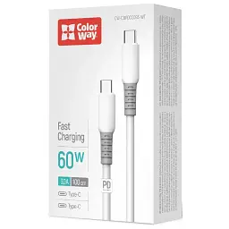 Дата кабель USB-C to USB-C 1.0m 3A PD60W liquid silicone white ColorWay (CW-CBPDCC093-WT) - мініатюра 4