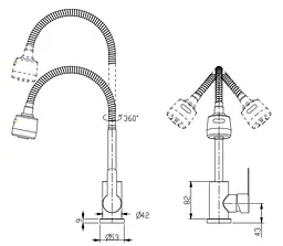 Змішувач для кухні Brinex Pure 015F41 з гнучким виливом Nickel BRIPUR015F41NKL - мініатюра 5