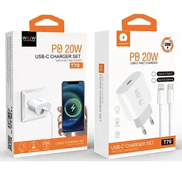 Мережевий зарядний пристрій з кабелем WUW-T79L PD 20W USB C charger with type c to type c cable - мініатюра 2