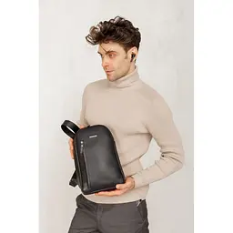 Чорний шкіряний чоловічий рюкзак на одне плече Chest Bag - мініатюра 10