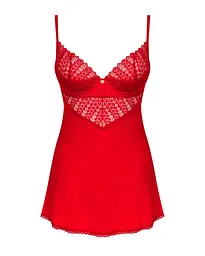 Пеньюар Obsessive Ingridia chemise & thong XL/2XL, червоний, сорочка, стрінги - мініатюра 3