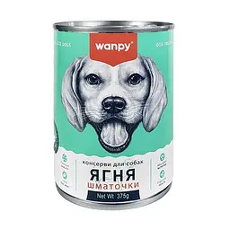 Вологий корм для собак Wanpy Lamb Chunk ВАНПІ ЯГНЯ шматочки, банка 375 г
