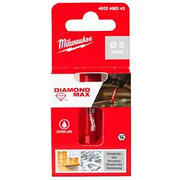 Коронка алмазна Diamond Plus/Max MILWAUKEE, діаметр 8,0мм (1/4'' Hex) (свердління з водою) - мініатюра 2