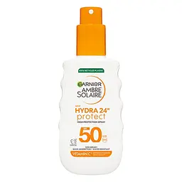 Спрей сонцезахисний Garnier Ambre Solaire Hydra 24H Protect водостійкий зволожувальний для шкіри тіла та обличчя SPF 50 150 мл