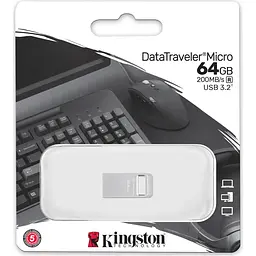 USB флеш-накопичувач Kingston DataTraveler Micro 64GB USB-A 3.2 Gen 1 Metal (DTMC3G2/64GB) [92135] - мініатюра 3