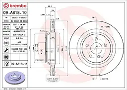 Диск гальмівний задній вентильований Mercedes S-class, Sl 01-13р Brembo (09.A818.11)