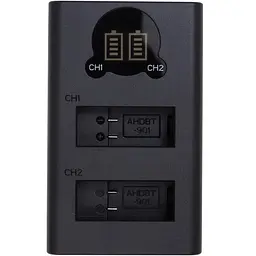 Зарядний пристрій з дисплеєм PowerPlant GoPro DL-AHDBT901 для двох акумуляторів