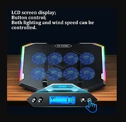 Охолоджувальна підставка для ноутбука до 17.3 дюймів Ice Coorel K-10 8xfans 2xUSB LCD RGB - мініатюра 9