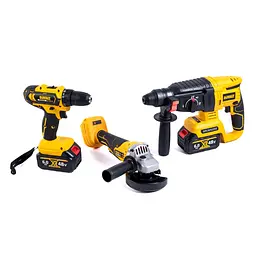 Набір акумуляторний DeWalt 3 в 1 шурупокрут перфоратор болгарка в кейсі з 2 акамуляторами 48 Вт Чорний з жовтим - мініатюра 7