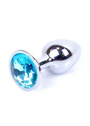 Металева анальна пробка з кристалом Boss Jewellery Silver Plug Dark, 7 см (блакитний)