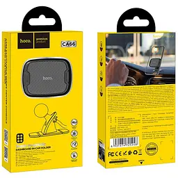 Автотримач для телефону магнітний HOCO CA66 на скотчі + кріплення кабелю Black-Carbon - мініатюра 2