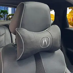 Подушка на підголівник з логотипом Acura Екошкіра 3D Кольоровий лого Чорна-Сірий кант 1 шт