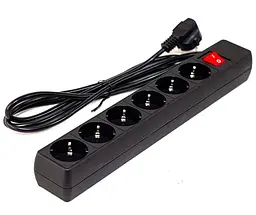 Мережевий фільтр GTL E06K, 6 розеток, 3 м, Black, 10А, до 2.3 кВт, виключатель, заземление, 3x0.75 мм² (GTL-XH-E06K-3B)