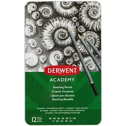 Набір графітних олівців Academy, 12 шт., металева коробка, Derwent (5028252269957)