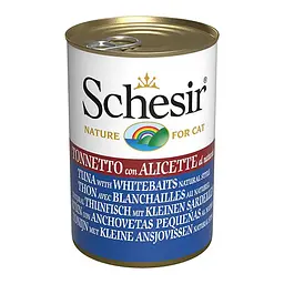Вологий корм для котів Schesir Tuna with Whitebaits Шезір тунець з анчоусами в бульйоні натуральні консерви банка 140 г (270214)