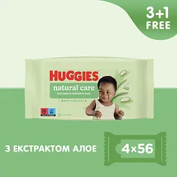 Набір вологі серветки Huggies Natural Care 224 шт. (4 уп. по 56 шт.) - мініатюра 2