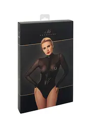 Боді Noir Handmade F321 Edge, M, низ під латекс, верх сітка, блискавка на все тіло, декор кільця