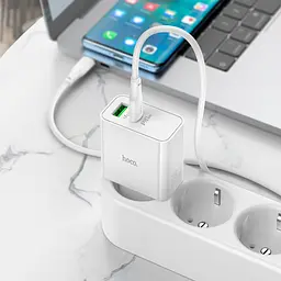 Мережевий зарядний пристрій адаптер HOCO C113A Awesome 1 USB/1Type-C, 65 W, підтримка швидкого заряджання PD/QC/FCP/AFC - мініатюра 6