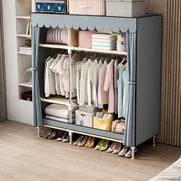 Тканинна шафа для зберігання речей зі сталевим каркасом / Шафа-органайзер для одягу та взуття 145х45х165 см Сірий - мініатюра 3