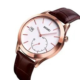 Чоловічий кварцовий годинник Skmei 1581 Prestige коричневий з рожевим