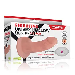 Порожнистий страпон з вібрацією LoveToy 19 см тілесний - мініатюра 2