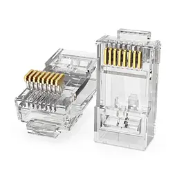 Модульные штекеры RJ45 для сетевого кабеля Vention 50 шт. Cat.6A UTP для одножильного и многожильного провода 23–26 AWG с диаметром отверстия для провода 1,5 мм непроходные с отдельной направляющей-вставкой для жил позолоченные контакты прозрачные корпуса (IDGR0-50)
