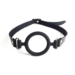Кляп силіконове кільце натуральна шкіра, Gag Ring внутрішній діаметр кільця 40 мм, Чорний - мініатюра 2