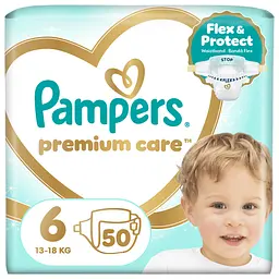 Дитячі одноразові пiдгузники Pampers Premium Care розмір 6 (13-18 кг) 50 шт.