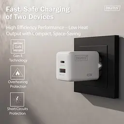Digitus Зарядний пристрій GaN 1хUSB-C, 1хUSB-A, 45W - мініатюра 4