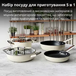 Набір посуду для приготування 5 в 1, вок сковорода 30 см з кришкою, каструля 24 см з кришкою, сковорода 24 см - мініатюра 7