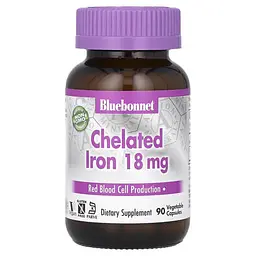 Железо Chelated Iron 18 mg 90 Capsules Bluebonnet vit0005985