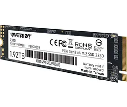 SSD накопичувач PATRIOT P310 1.92T SSD NVMe PCIe Gen3x4 M.2 2280 P310P192TM28 - мініатюра 2
