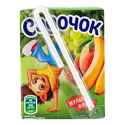 Мультифруктовий соковий напій Садочок з м'якоттю пастеризований 0.2 л (пластикова трубочка) - мініатюра 2