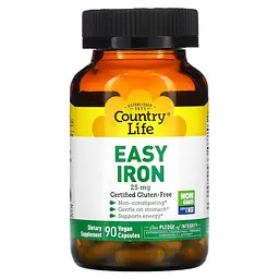 Вітаміни та мінерали Country Life Easy Iron, 90 вегакапсул