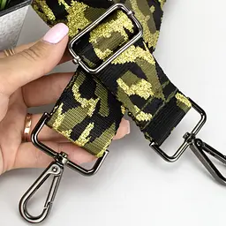 Ремінь для сумки текстильний 38 мм 2356 black з карабінами золотистий хакі - мініатюра 2