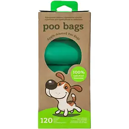 Одноразові пакети для прибирання за тваринами Poo Bags з ароматом яблука в рулонах 120 шт.