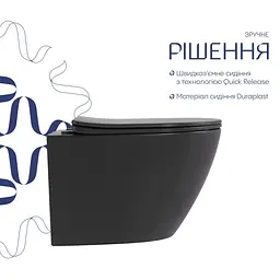 Унітаз підвісний Qtap Robin Ultra Quiet, Anthracite, з сидінням Slim Duroplast / Soft-close / Quick Release QTROB26AN48995 - мініатюра 3